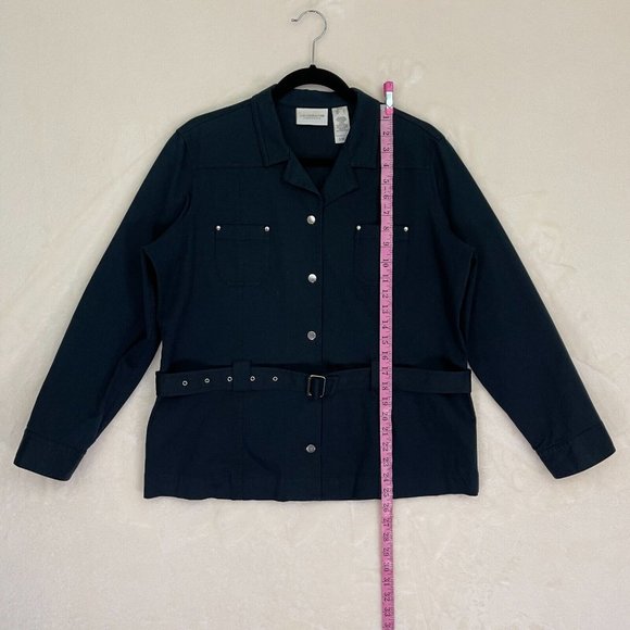 Liz Claiborne Lizsport Petite Dark Blue Button Down Jacket with Belt Size Large - Picture 6 of 7